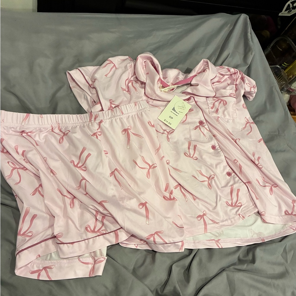 Bluenotes Pink Bow-Print Short Pajama Set